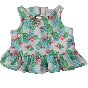 Janie and Jack 3-6 Months Top White Pink Flamingo Peplum Bow Shirt